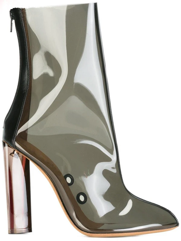 

2017 New Women Ankle Boots Zipper Pointed Toe Crystal Heel Transparent Women Boots Sexy Breathable Clear High Heels Big Size