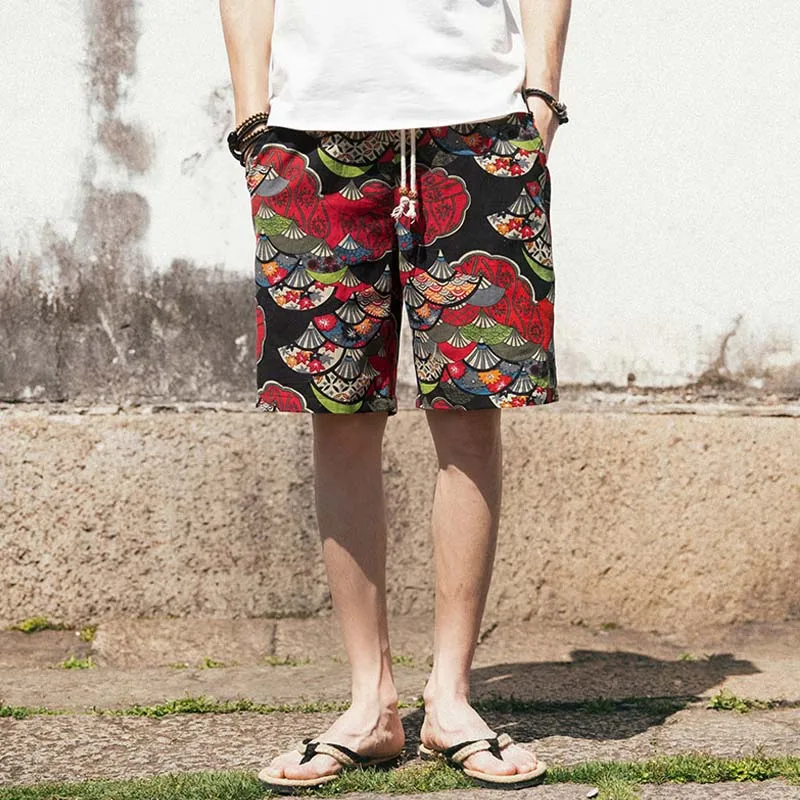 

Men's beach shorts personality printing summer thin section breathable comfort casual men's linen shorts Men Shorts Cotton Linen