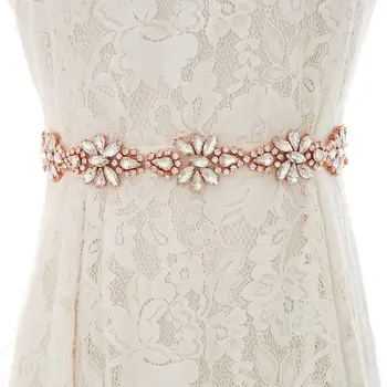 

Rose Gold Crystal Thin Wedding Dress Belt Bridal Belt Rhinestones Sash For Wedding Accessories ZSS166RG