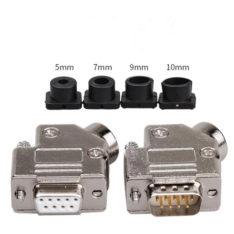 

D-SUB Connectors DB9 Metal Connector Male/Female Serial Port Plug 9 Pin Connector 45 Degree Outlet Hole Metal Case 45 ° Shell
