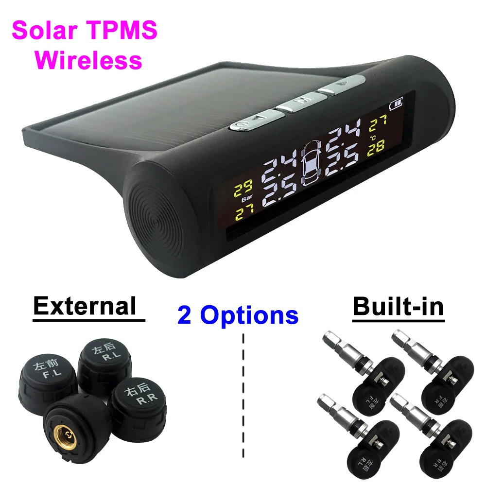 Солнечный Мощность Беспроводной TPMS автомобильных шин Давление мониторинга Системы ЖК-дисплей Дисплей автомобильных шин Давление