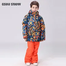 Gsou зимняя детская Лыжная куртка+ ветрозащитные водонепроницаемые брюки спортивная одежда для катания на лыжах, сноуборде, для мальчиков, Супер теплая одежда, костюм