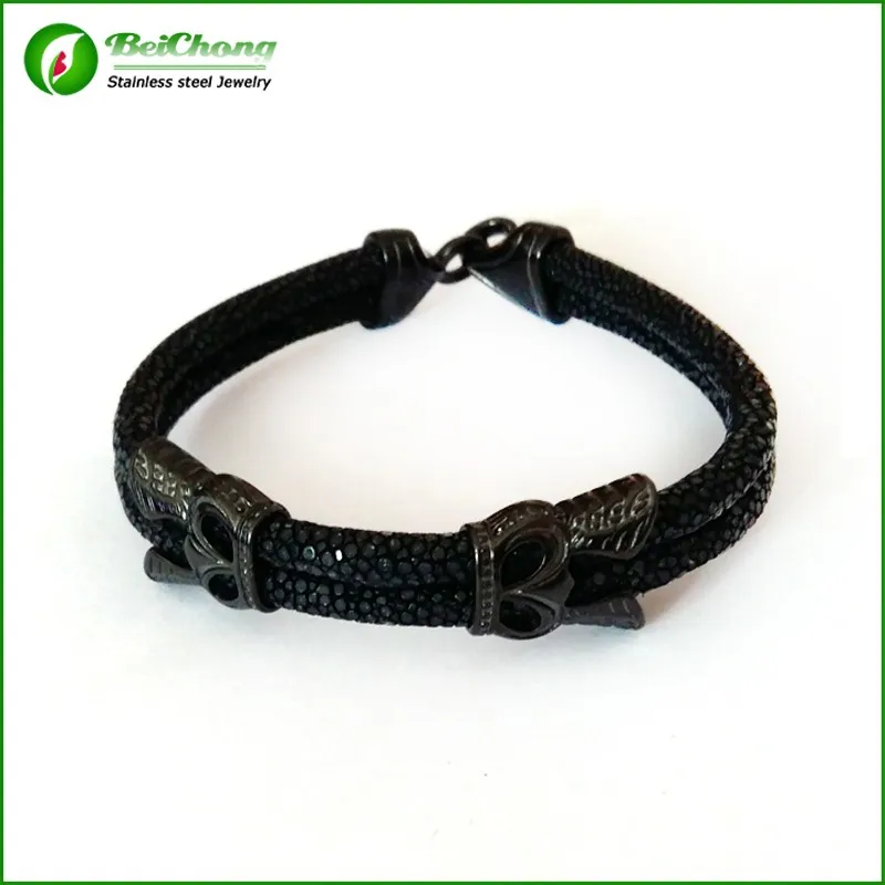 -10pcs-Fashion-Men-Leather-Jewelry-5mm-Width-Black-Leather-Stingray-Silver-Hook-Buckle-Bracelet-Bangle (3)
