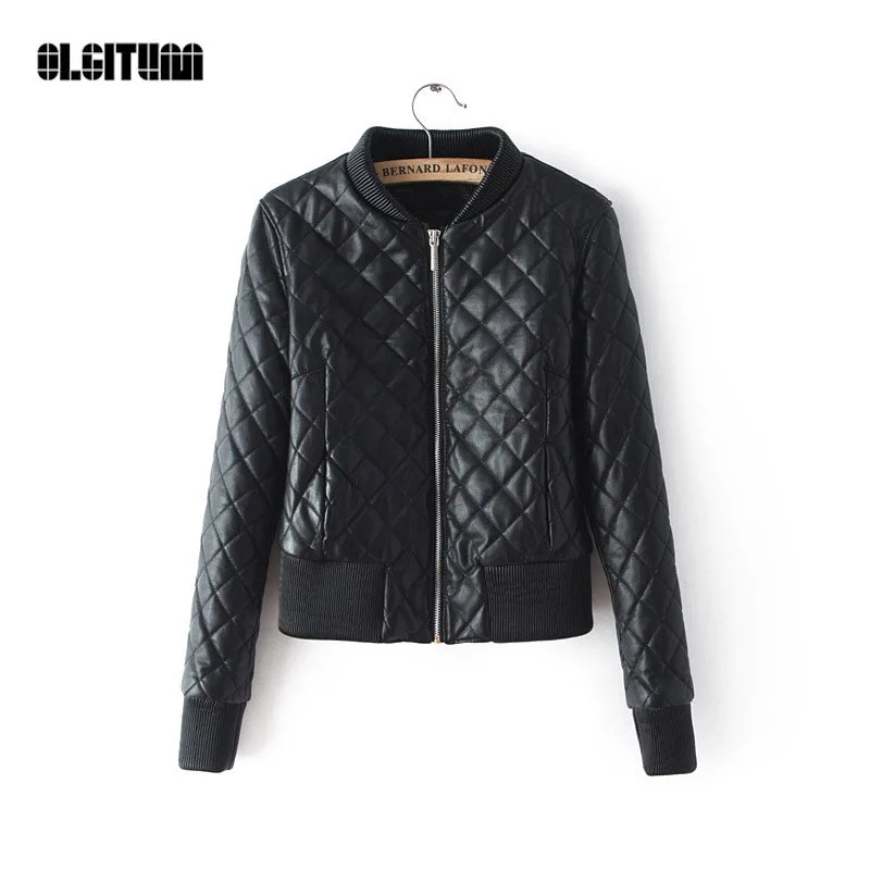 

Female Jacket 2019 Winter New Pink Jacket Women Bomber Jacket Coat Short Slim Motorcycle PU Jacket Lattice Coat Women Coats