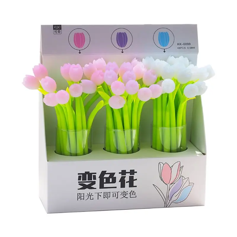 

Discoloration Tulip Cute Soft Silicone Black 0.5mm Quick-Drying Office Signature Gel Pen Cute Small Fresh Pendant Pendant Pen