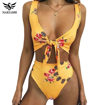 

NAKIAEOI High Waist Swimsuit 2019 New Sexy Print Bikinis Women Swimwear Push Up Bathing Suit Beach Wear Brazilian Bikini Set