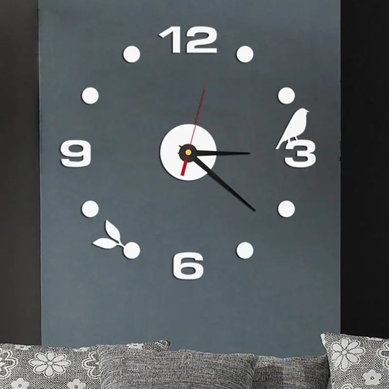 3D акриловые простые настенные часы DIY цифровые настенные часы с птицей украшения - Цвет: Белый