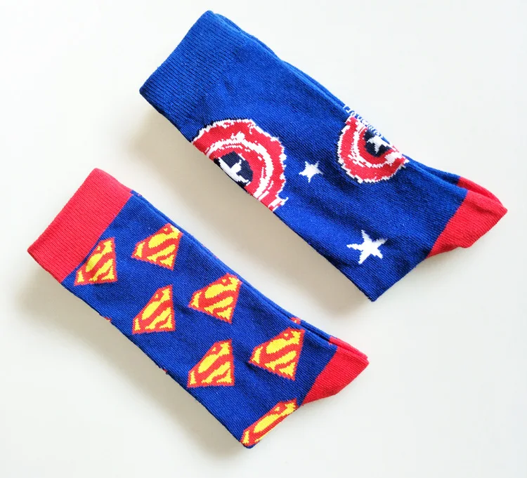 Мужские носки Супермен Капитан Америка мультфильм Экипаж Носки Марвел комикс герои колено высокие носки Дэдпул Каратель повседневные носки экипажа
