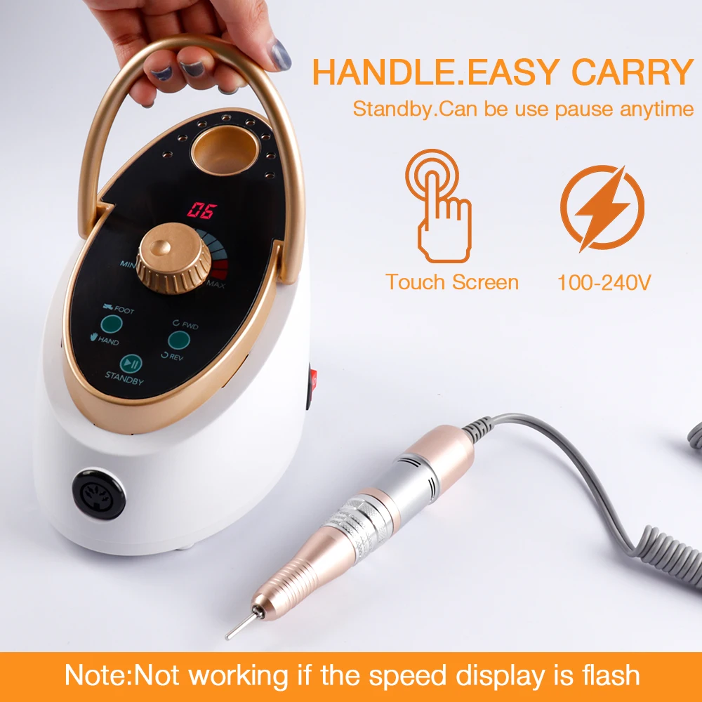 Elétrica do Pedicure do Unha da Broca Cerâmico dos Bocados de Broca do Prego w para o Polonês do Gel da Arte do Unha com Conjunto Máquina 35000 Rpm 65 8 broca 35000 rpm 65 w para o