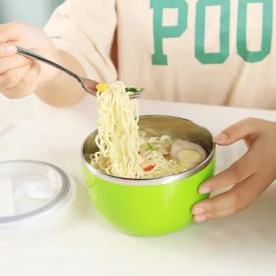 

Kitchen Stainless steel instant noodles bowl, double layer heat insulation scald proof bowl 16*10cm free shipping