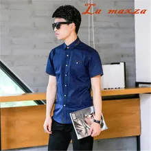 Новое поступление Летняя синяя блузка Мужская рубашка корейский модный стиль короткий рукав тонкая рубашка для мужчин