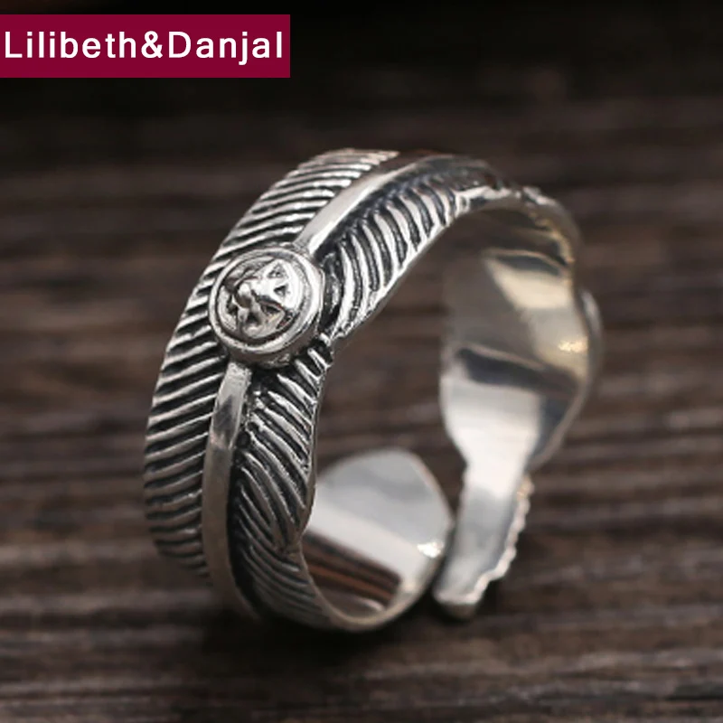 

Women Men Thailand 100% Pure 925 Sterling Thai silver Vintage Feathers Eagle Opening Rings Jewelry Arrival GR74
