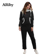 ARiby Women Leisure Sports Two-piece Suit 2019 Autumn and Winter New Fashion Long Sleeve Hooded Sweater Sports Suit Plus Velvet