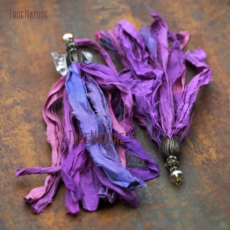 20171116-PT7550- Sari Silk Tassel Clear Rhinestone Pave Electroplating Bronze Color  Tassel-18mm-10g_4
