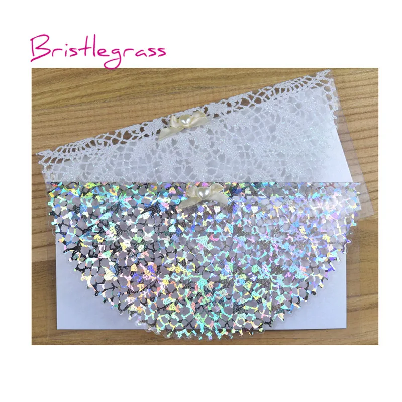 

BRISTLEGRASS 1 Set Sample Glitter Lace Pearl Bowtie Party Wedding Invitations Engagement Evening Invites Card Personalised Print