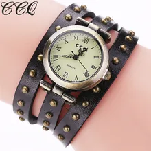 CCQ marca Vintage remache reloj de cuero genuino mujeres pulsera reloj de pulsera de moda cuarzo reloj Relogio Feminino Drop Shipping