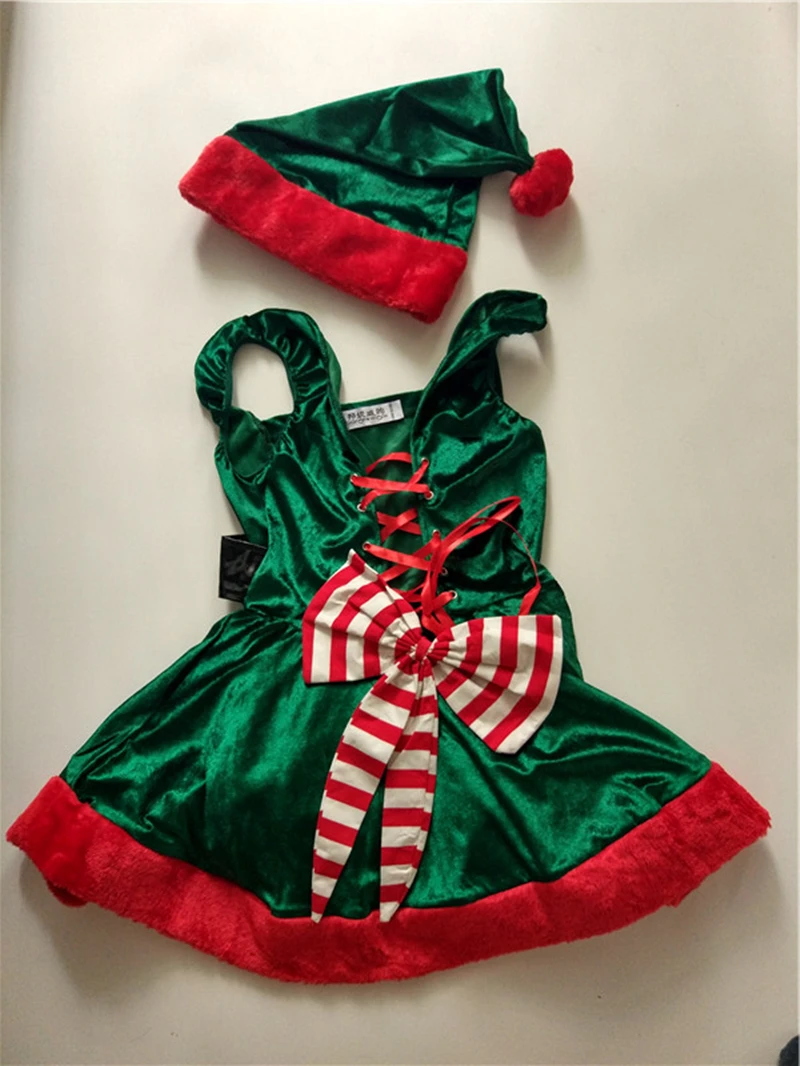 Женский Рождественский костюм, сексуальная Зеленая форма Санта Клауса для взрослых, рождественские костюмы, праздничные женские вечерние платья