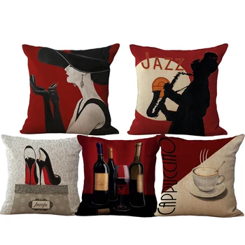 

2018 Romantic Red Wine Cotton and Linen Square Printed Cushion Cover Pillowcase Elegant Woman Pillowcase Wholesale