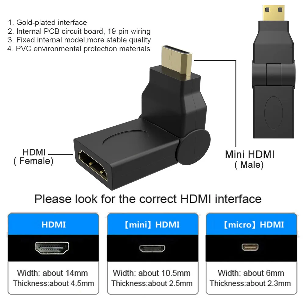 HDMI Женский к Mini HDMI конвертер 180 градусов угол Ethernet 1,4 в для hdmi для планшета, ПК, камеры HDMI адаптер