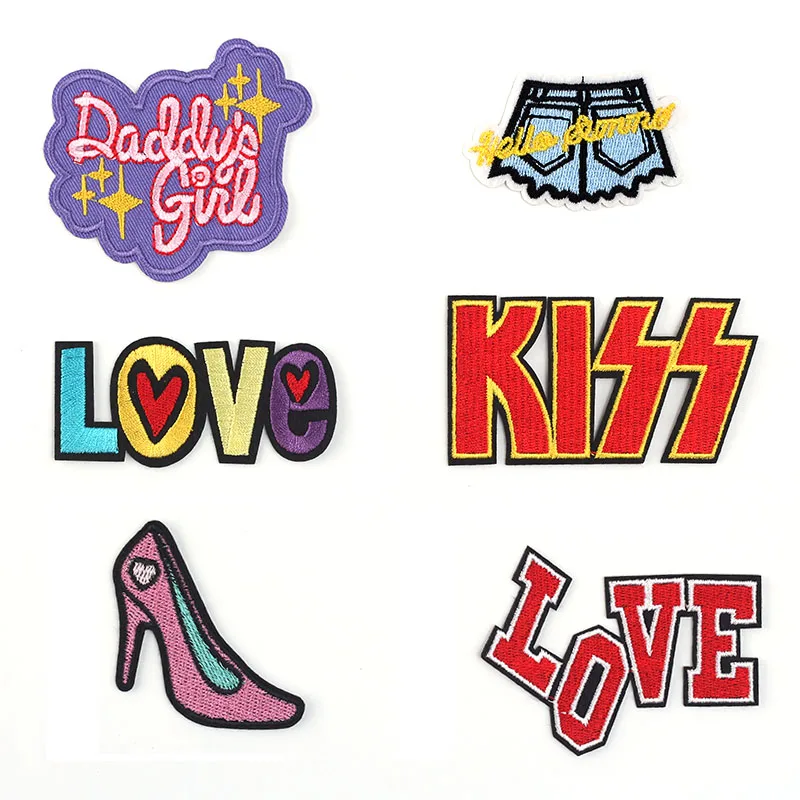 

Floral Iron On Clothing Girl Dress Love Rose Kiss Shoes 3D PVC Embroidery Patches For DIY Bag Jeans Accessories