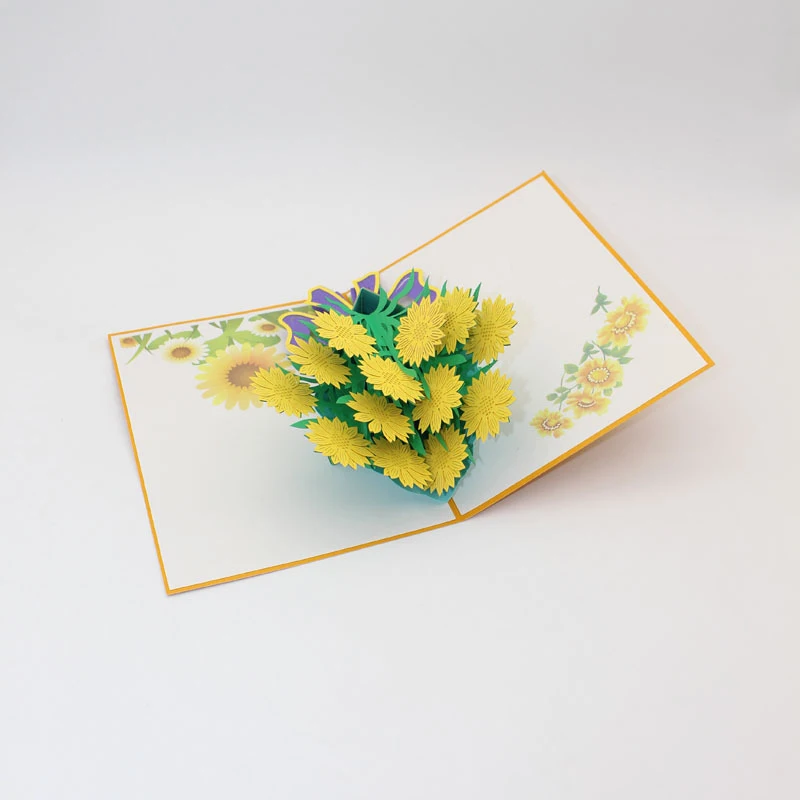  3D Laser Cut Carving Yellow Sunflower Paper Invitation Greeting Cards PostCard Thanksgiving Day Tea - 32889365786