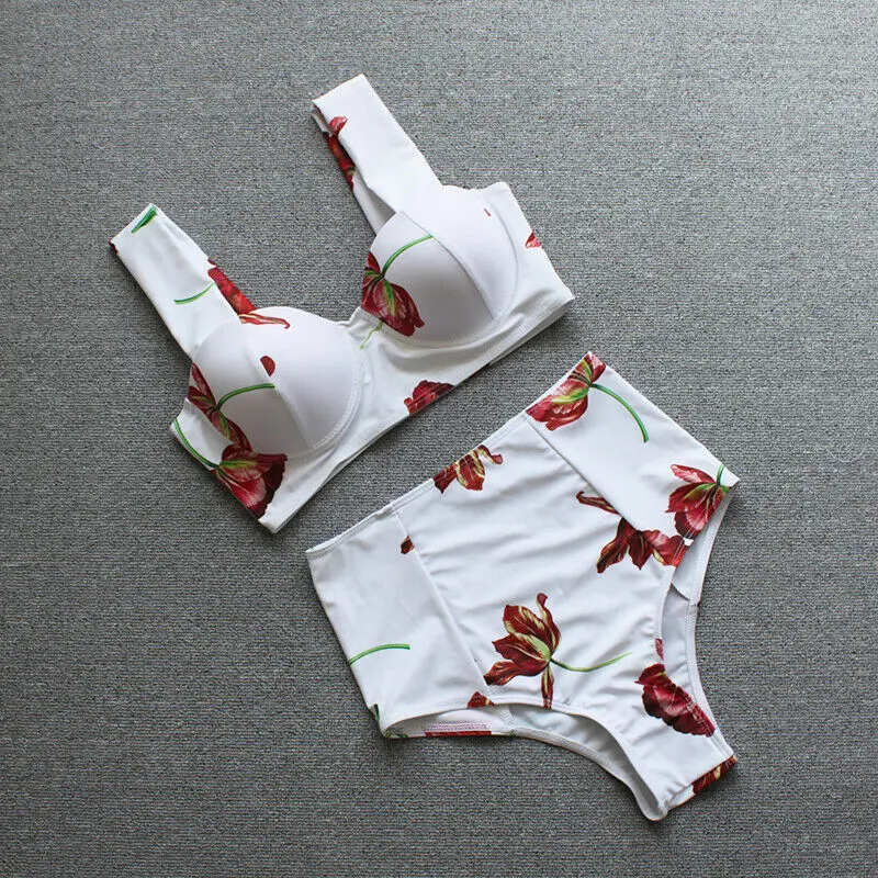 

2019 Womens High Waist Bikini Set Push Up Swimsuit Summer Bathing Suit Swimwear Beachwear Two Piece Sexy Hot Holiday Flower
