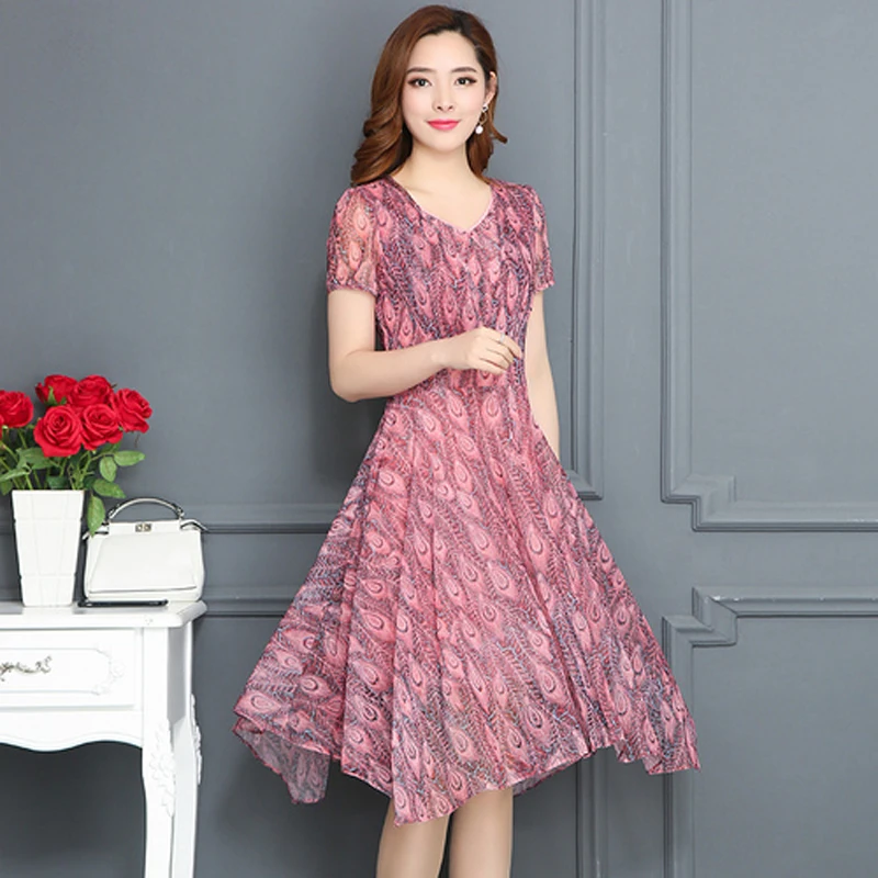 Asymmetrical dress runway Pink print floral midi short dresses summer ...