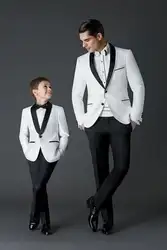 2019 Новое поступление, мужские свадебные смокинги для жениха, мужские костюмы, костюм для папы и мальчика (куртка + брюки + Бант), костюм на