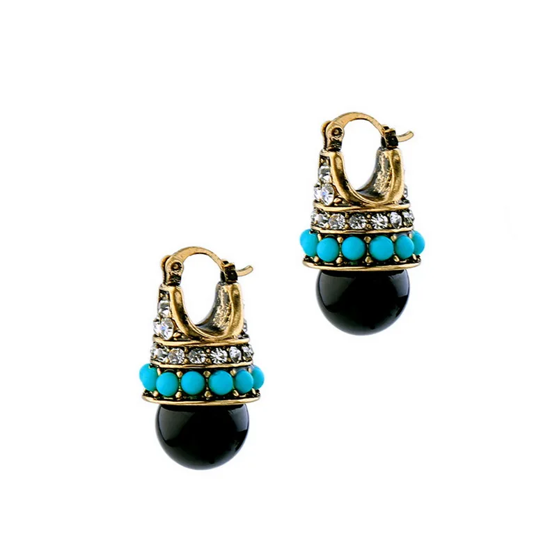 

Vintage Gold Rhinestone Art Deco Black Faux Pearl Stud Earrings Fashion Women Boutique Jewelry Wholesale