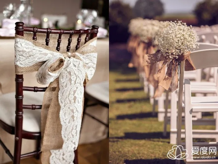 Cheap Naturally Elegant Burlap Lace Chair Sashes Jute Chair Tie Bow For Rustic Wedding Party Event Decoration 16
