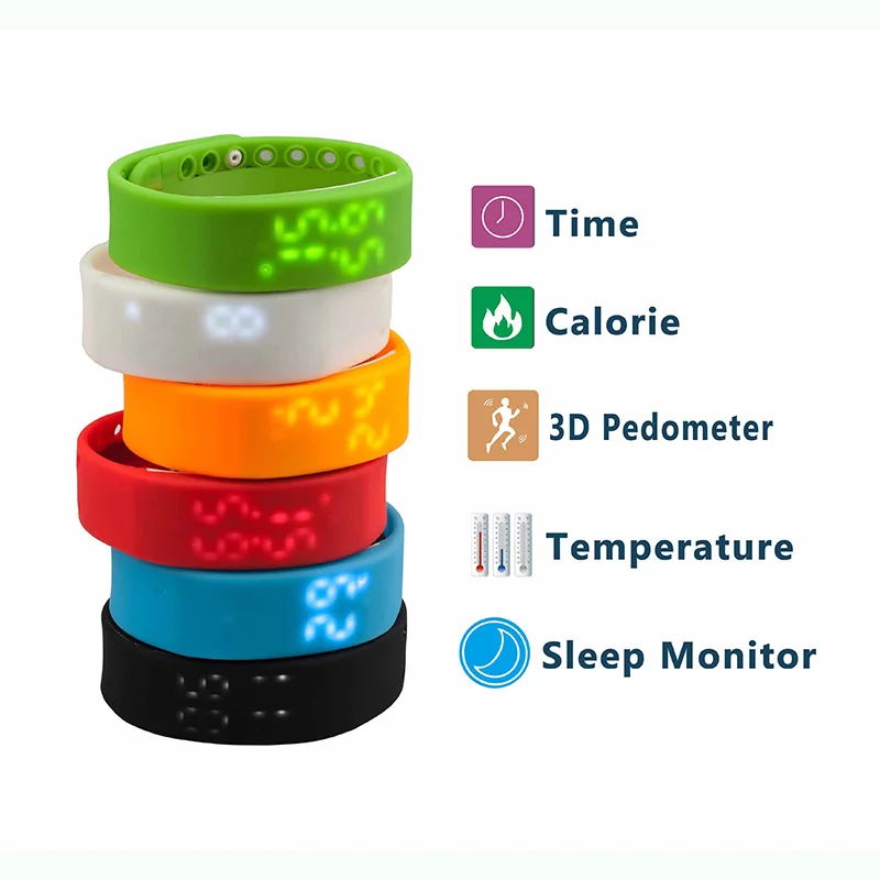 Cute Light W2 USB Smartband Bracelet Calorie 3D Pedometer Time LED Display Temperature Sleep Monitor IP68