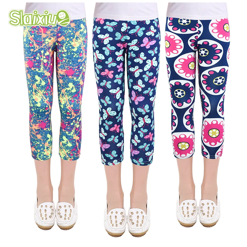 

SLAIXIU Summer Girls Leggings Skinny Calf-length Cropped Trousers Kids Children Pencil Pants Leggings for 4-10Y Girl Clothes