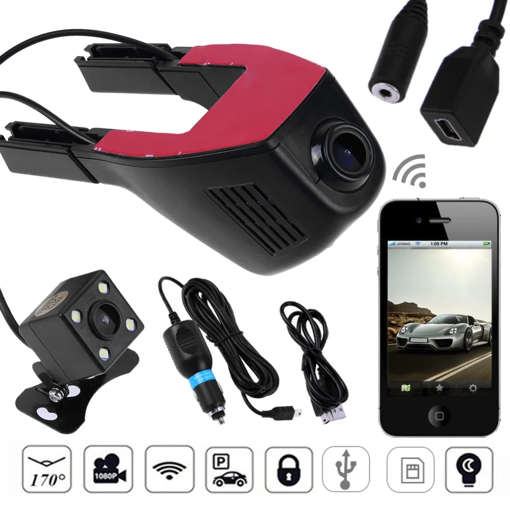 Автомобильный мини видеорегистратор с Wi Fi 1080P цифровой углом обзора 170 градусов и