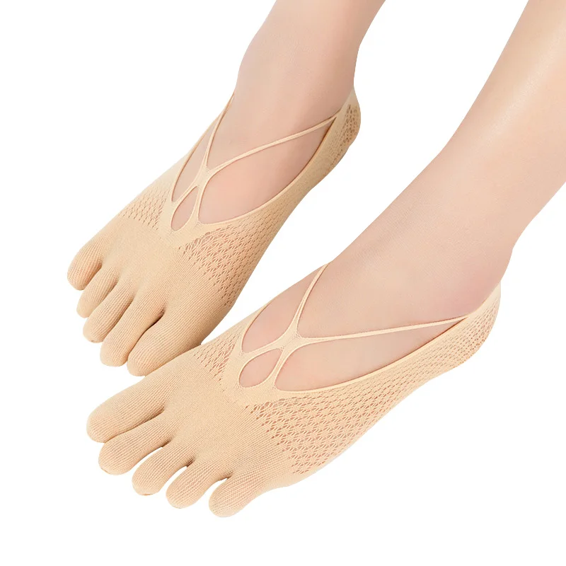 

5 Pairs Summer Style Thin Cotton Women Toe Socks Solid Color Silicone Deodorant Ankle Five Finger Summer Dress Boat Socks Meias