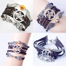 1 pulsera Infinity Cadena de mano cuerda trenzada amistad pulsera Set pulseras para hombres alas de Ángel búho con estilo(China)