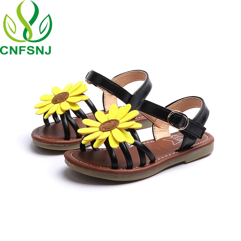 CNFSNJ/Новинка; модные летние сандалии для девочек; Детские кроссовки с подсолнухом; обувь для маленьких детей; яркие пляжные шлепанцы; 21-35