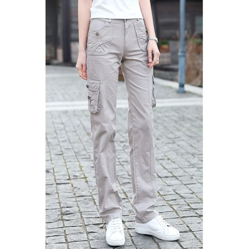 Spring Autumn Women Multi Pocket Cargo Pants Women Outdoor Sports Training Army Casual Straight Tube Overalls Long Pants NW2065