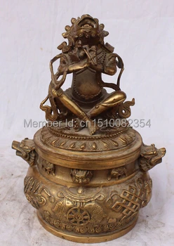 

10" China Tibet Buddhism Bronze Lucky Lion Fish Vajradhara Incense Burner Censer