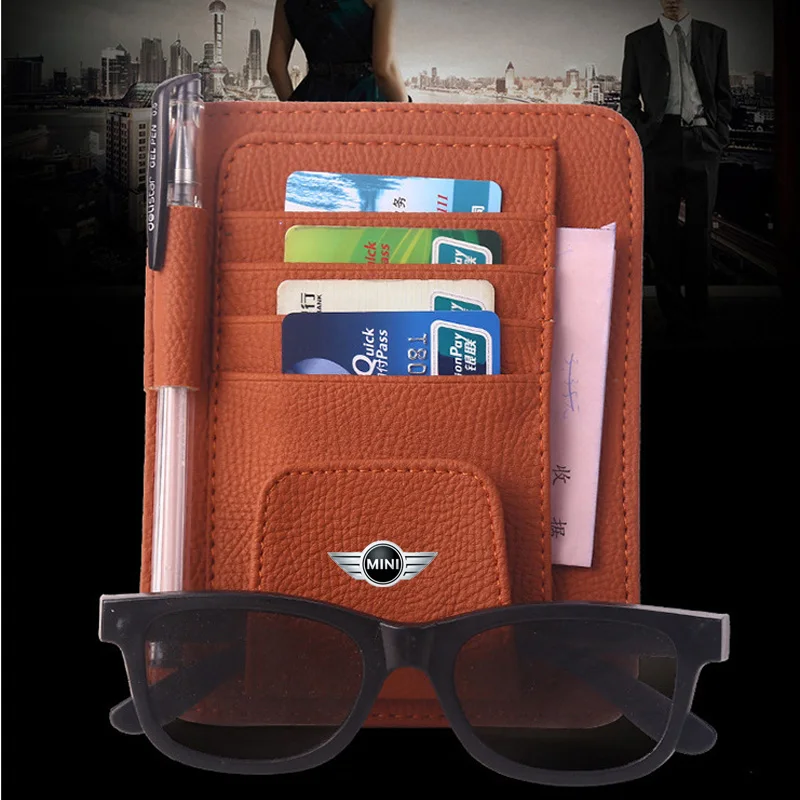 

KUNBABY Top Geniune Eye Glasses Card Bill Pen Holder Clip Car Accessory Sun Visor Sunglasses Credit Card Cover For Mini Cooper