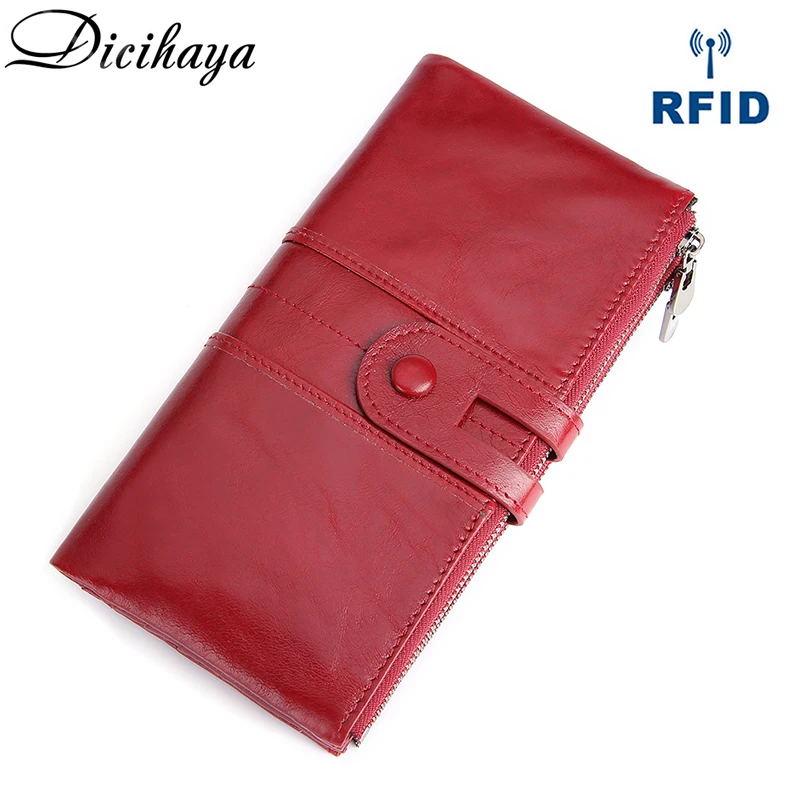 DICIHAYA Женский кошелек из натуральной кожи красный Rfid для монет длинный Walet Portomonee
