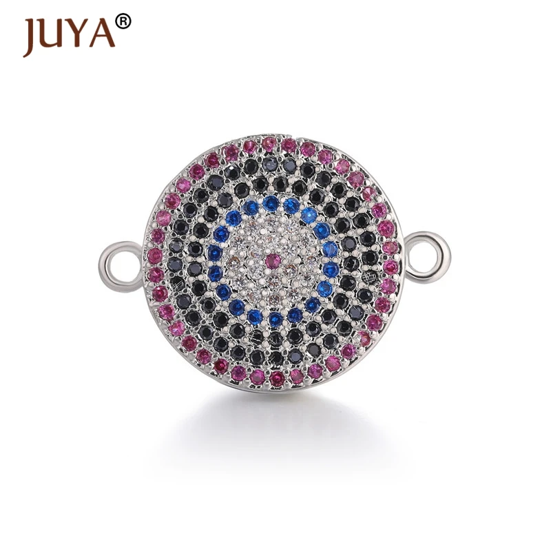 

Jewelry Making Supplies Multi-color AAA Cubic Zirconia Rhinestone Round Evil Eye Charm Pendants Connectors For Jewelry Making