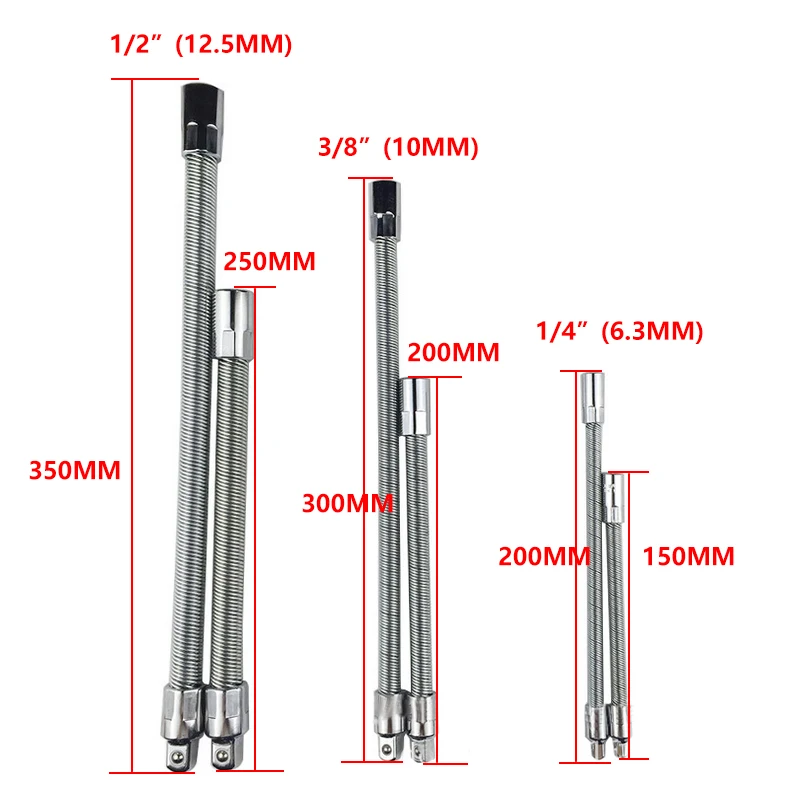 1 шт. Cr-V гибкий вал трещотка гаечный ключ удлинитель сверла 1/" 3/8" 1/" 150-350 мм квадратная головка аксессуары для электроинструмента