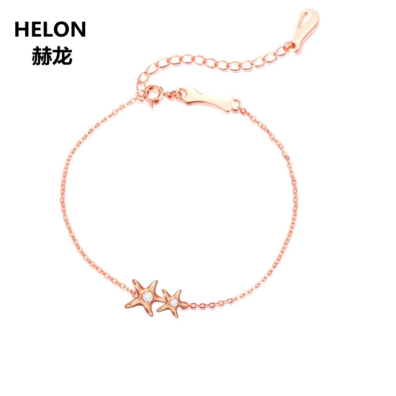 

Solid 18k Rose Gold Natural Diamonds Bracelet Women Chain LInk Stars Engagement Wedding Anniversary Fine Jewelry Gift