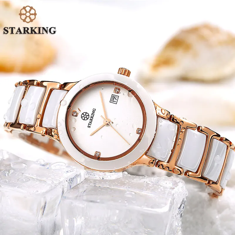 STARKING Ceramic Dress Women Watch Japan Imports Quartz Movement Watches Luxury Rose Gold Ladies Wristwatches Relogio Feminino