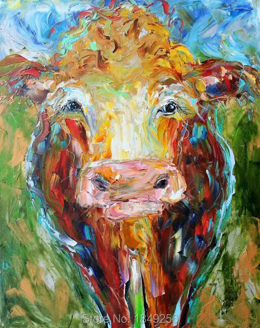 2017 New Painting Knife Hard Cattle Oil On Canvas 2017 New Painting Knife Hard Cattle Oil On Canvas For Wall Decoracion Animal Cow Paintings Art