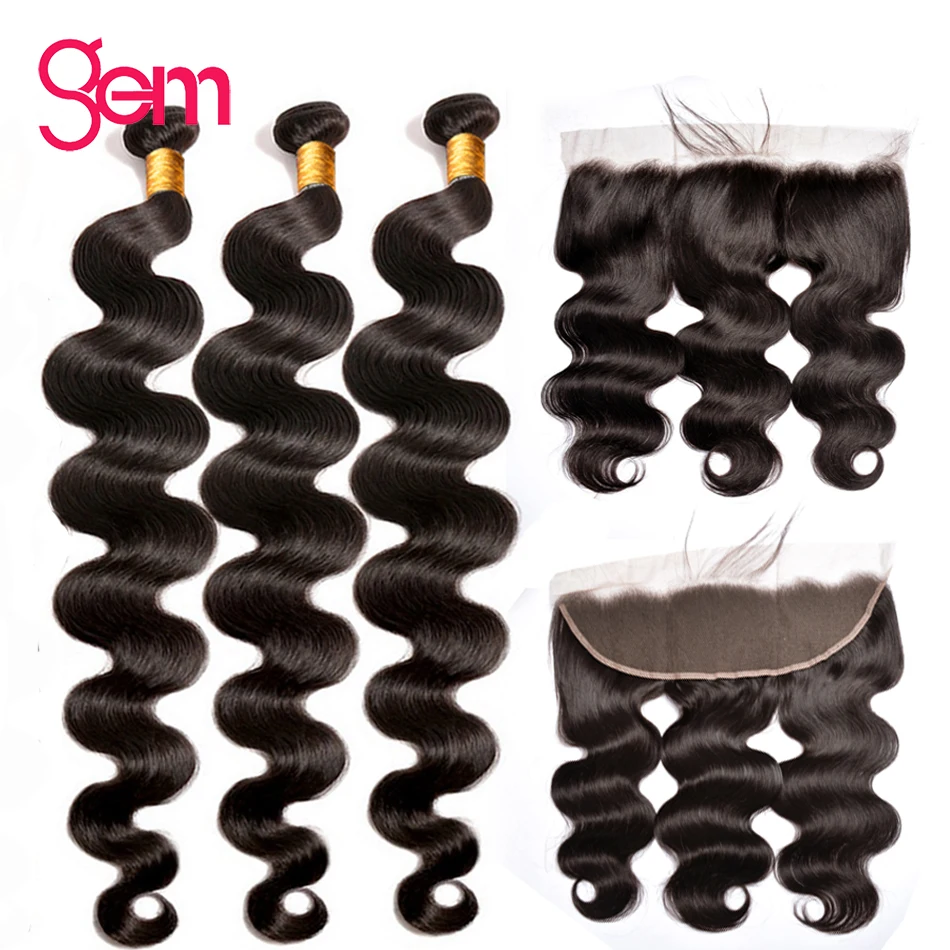

10- 30 Inch Bundles With Frontal Brazilian Body Wave Bundles With Frontal Human Hair Bundles With Lace Frontal GEM Remy Hair