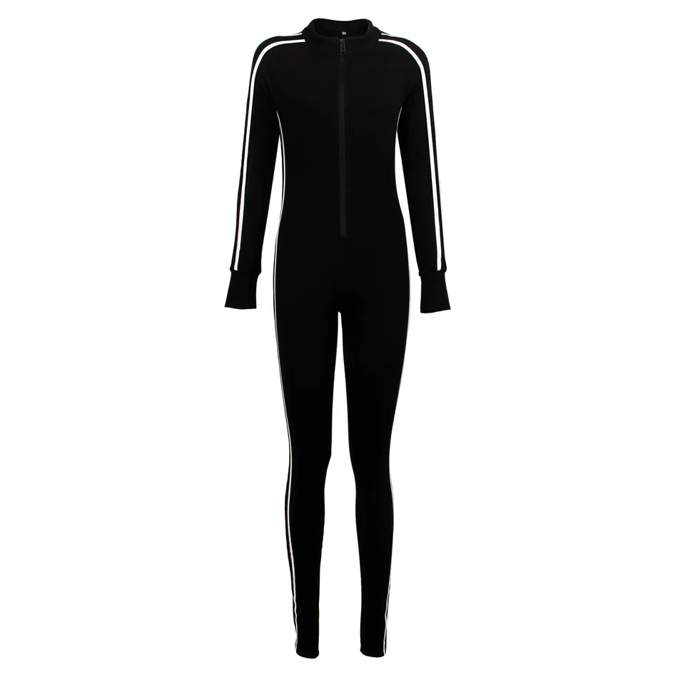 Новинка, стильный черный комбинезон с тремя полосками, модная одежда для тренировок, повседневная спортивная одежда с длинными рукавами и полосками по бокам