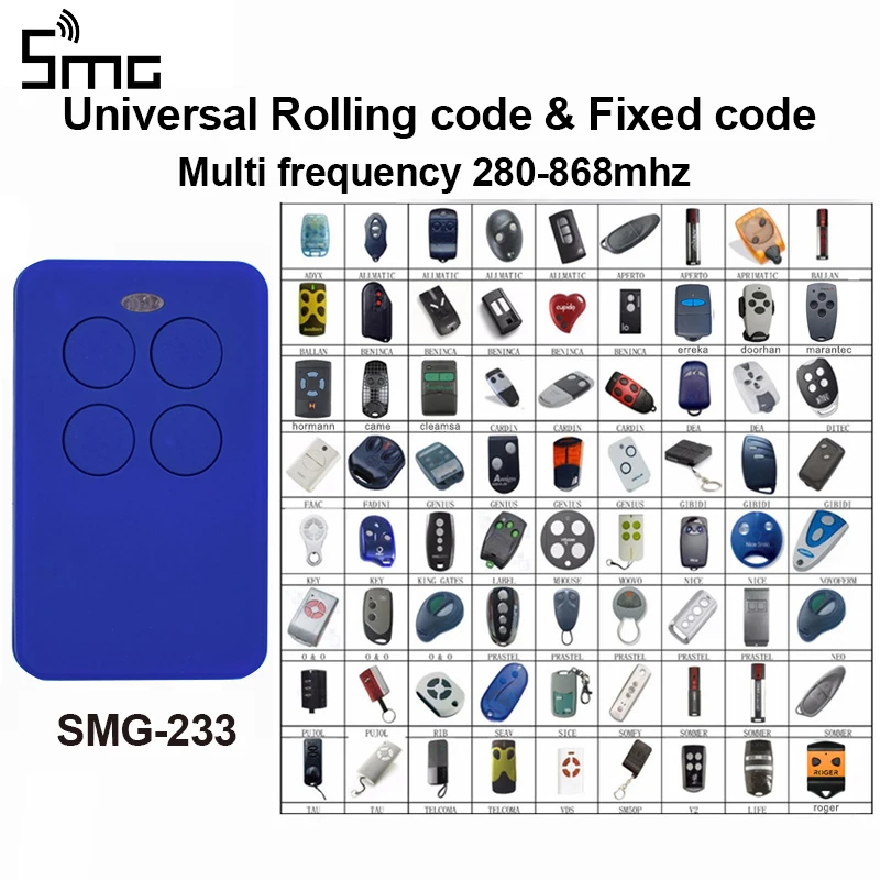 

Garage Door Electric Cloning Remote Control CAME CARDIN FAAC DITEC CLEMSA HORMANN NICE Universal 433MHZ 868mhz remote command