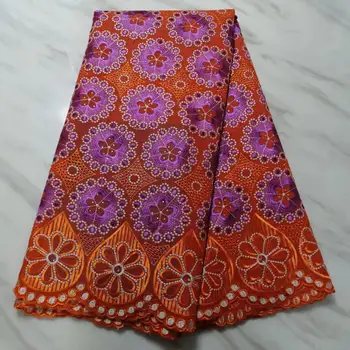 

High Quality Embroidery Africna Cotton Lace With Stones French Lace Fabric Fashion Swiss Voile Lace in Switzerland 5 Yard