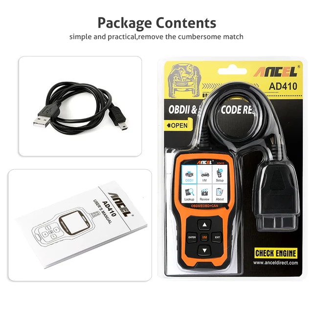 Ancel AD410 OBD2 Scanner Car Diagnostic Tool Check Engine Fault Code Reader Erase Error Multi Languages Automotive Scanner Tools 6